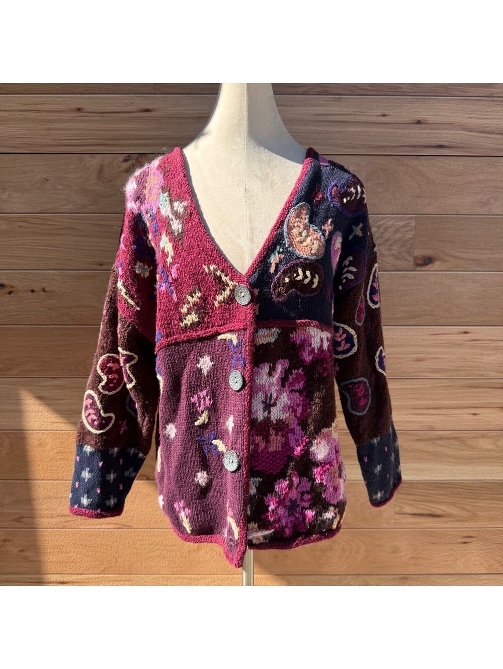 Curio Vintage Patchwork Floral Button-Up Cardigan Sweater Size S